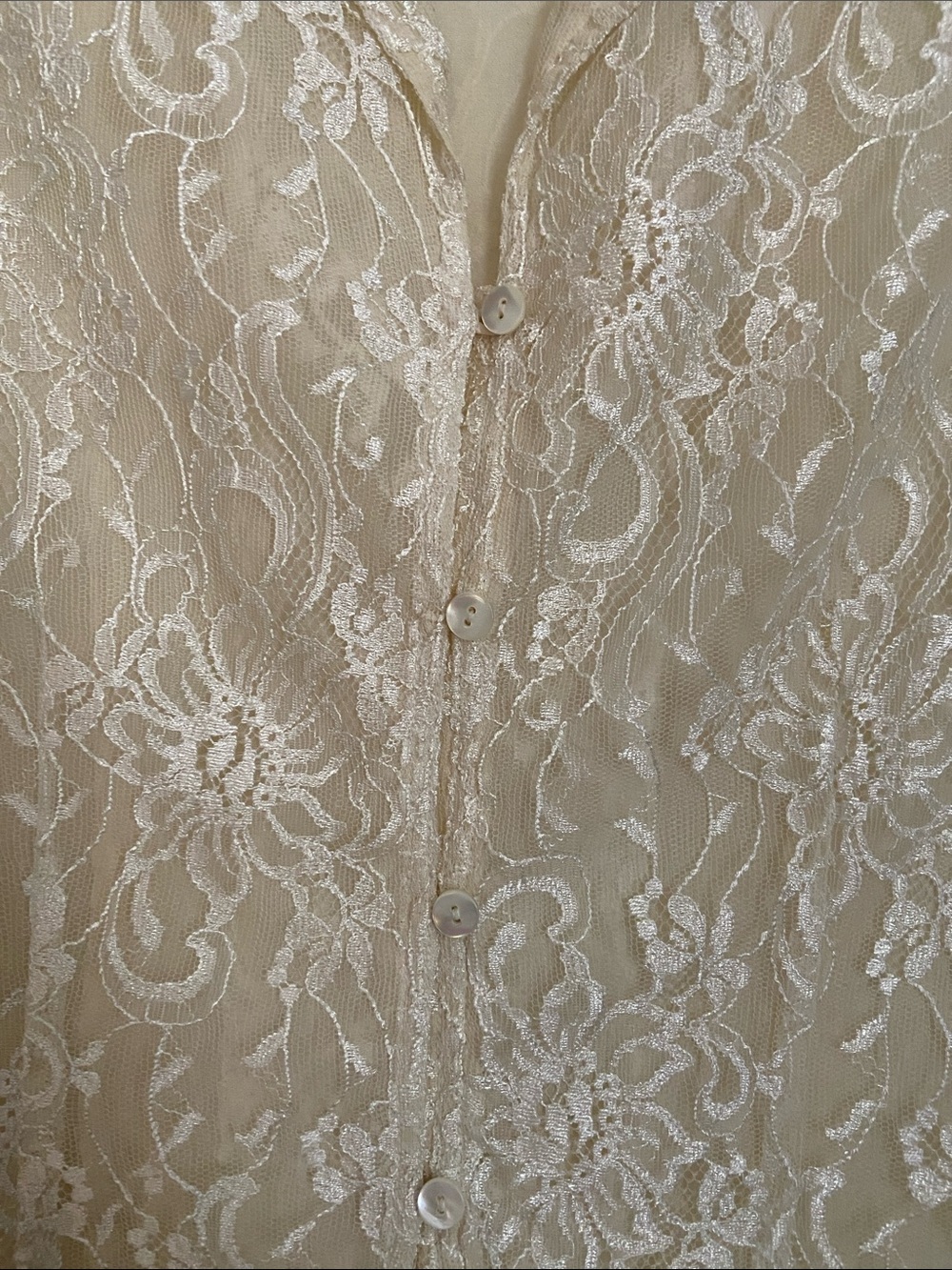Vintage Lace Button-Front Short Sleeve Top - Cream - Picture 3 of 8